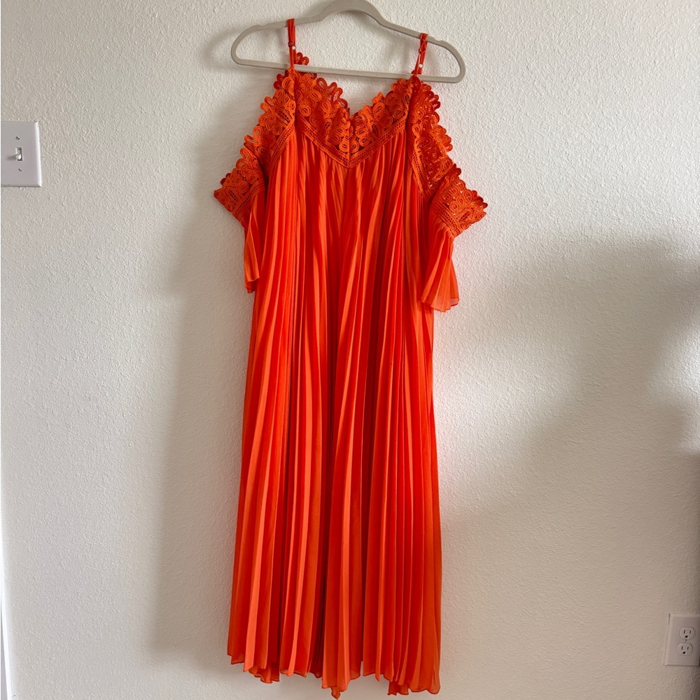 JEYKAY Resort-Style Orange Lace Trim Dress size Small